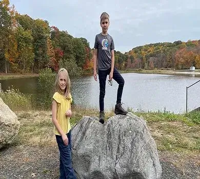 Siblings at a lake in Texas